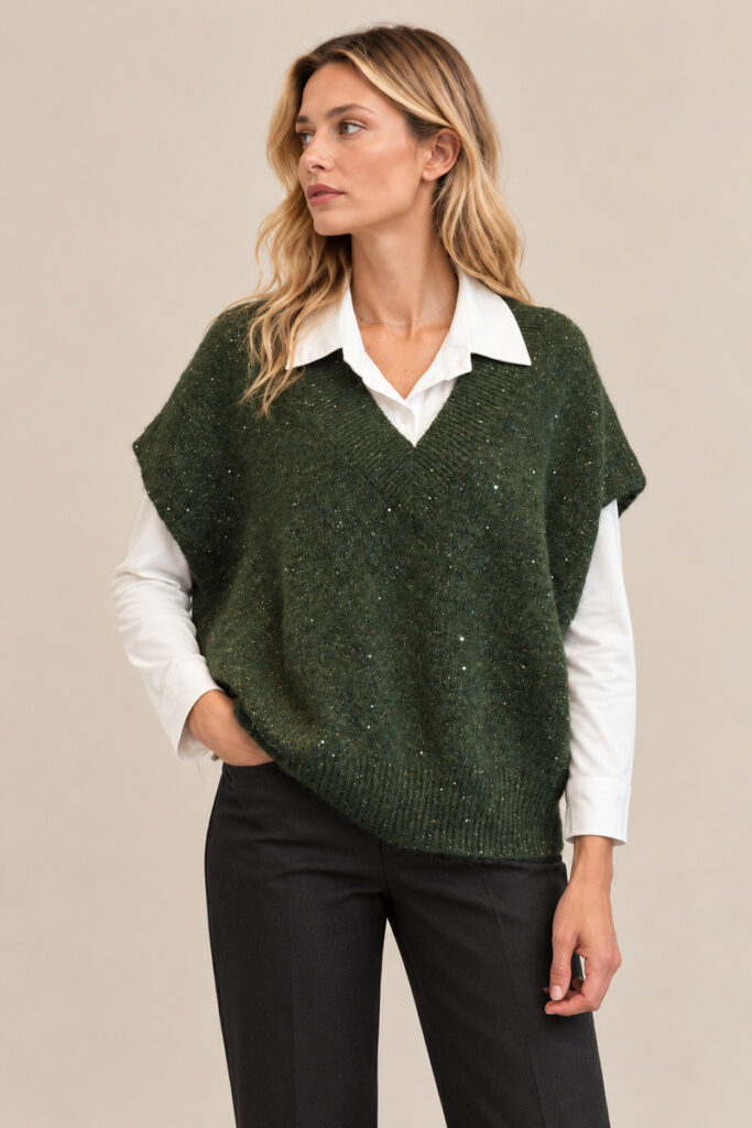 GILET OVER LUREX VERDE