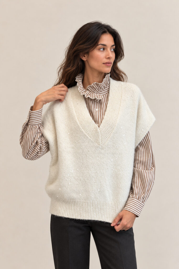 GILET OVER LUREX BIANCO