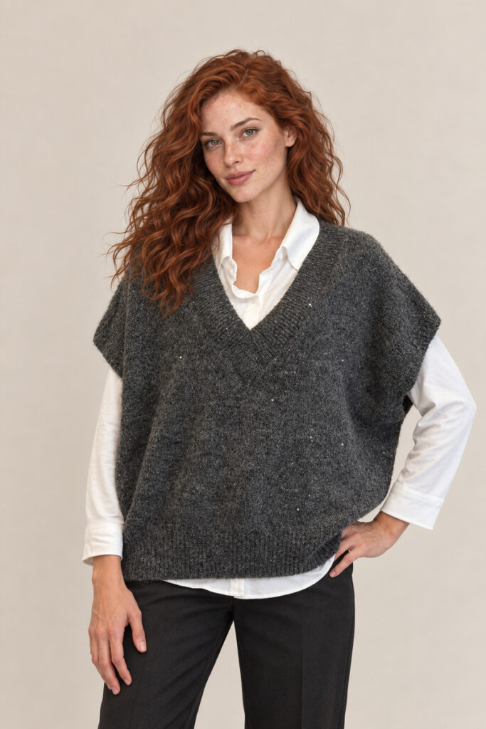 GILET OVER LUREX GRIGIO SCURO