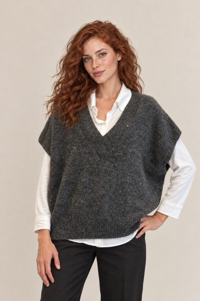 GILET OVER LUREX GRIGIO SCURO