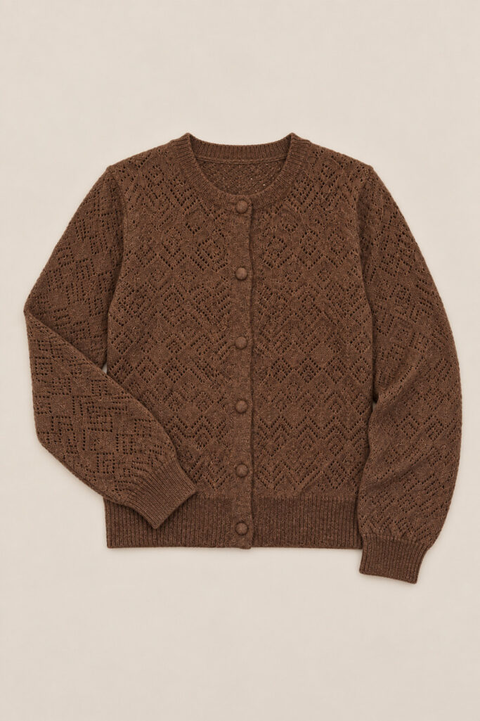 Alternative view of CARDIGAN TRAFORATO GIROCOLLO MARRONE