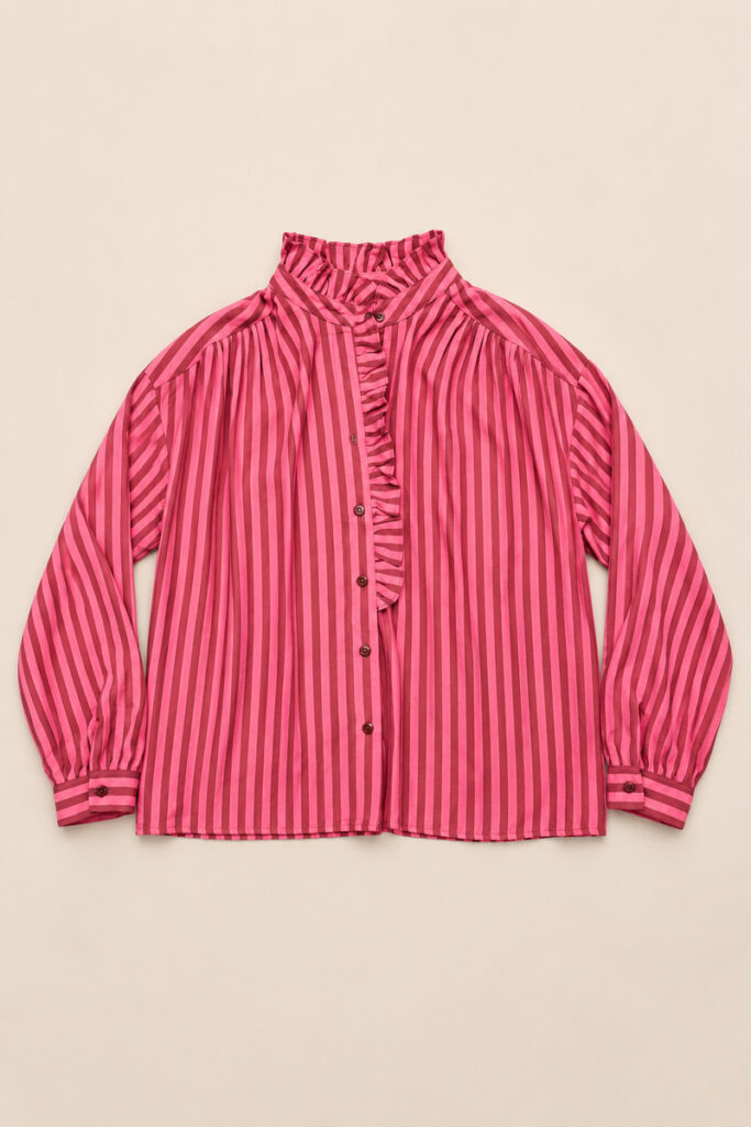 Alternative view of CAMICIA ROUCHES COLLO RIGHE FUCSIA MARRO