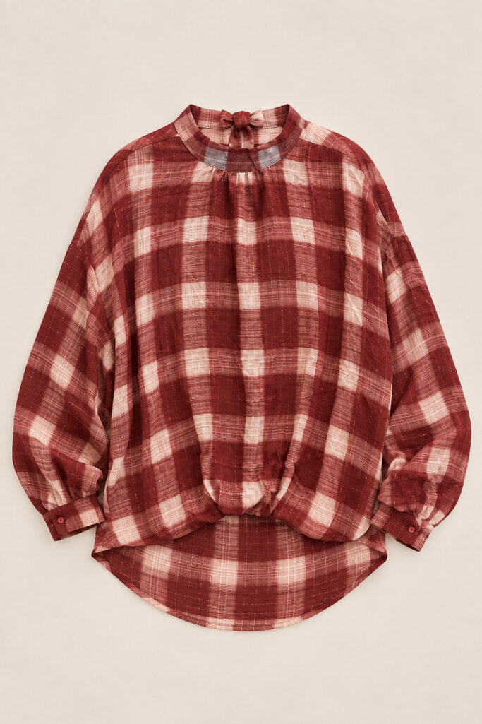 Alternative view of CAMICIA ASIMMETRICA QUADRI LUREX BORDEAUX