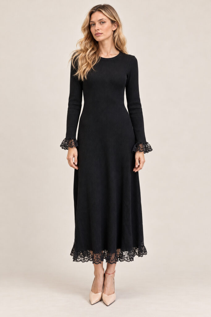 TUBINO COSTINE PIZZO MANICA NERO