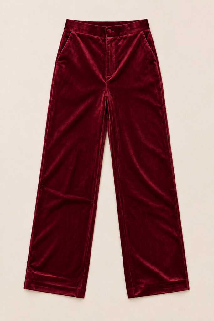 Alternative view of PANTALONE PALAZZO CLASSICO IN VELLUTO BORDEAUX