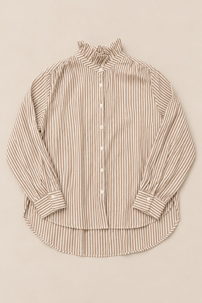 Alternative view of CAMICIA RIGHE COLLO ROUCHES MARRONE