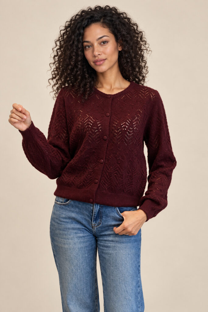 CARDIGAN TRAFORATO GIROCOLLO BORDEAUX