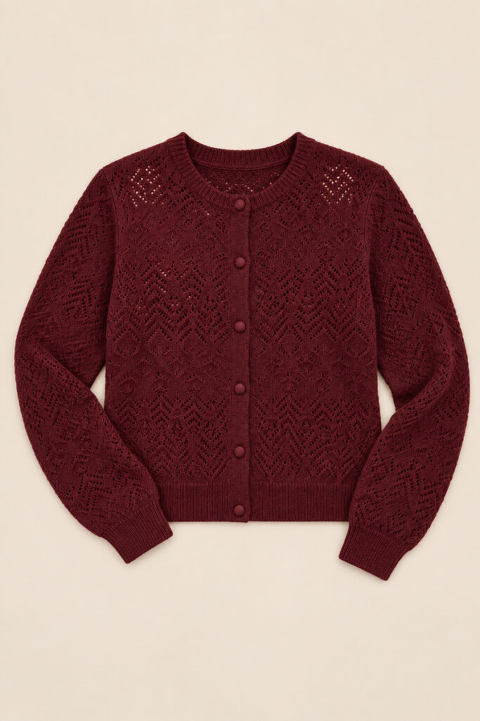 Alternative view of CARDIGAN TRAFORATO GIROCOLLO BORDEAUX