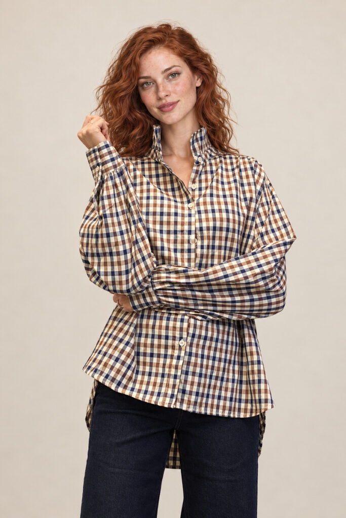 CAMICIA QUADRETTI ROUCHES COLLO BIANCO