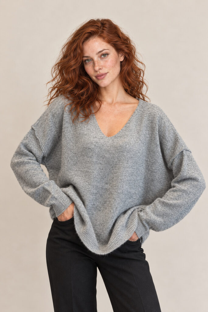 PULL V IMPUNTURATO GRIGIO CHIAR