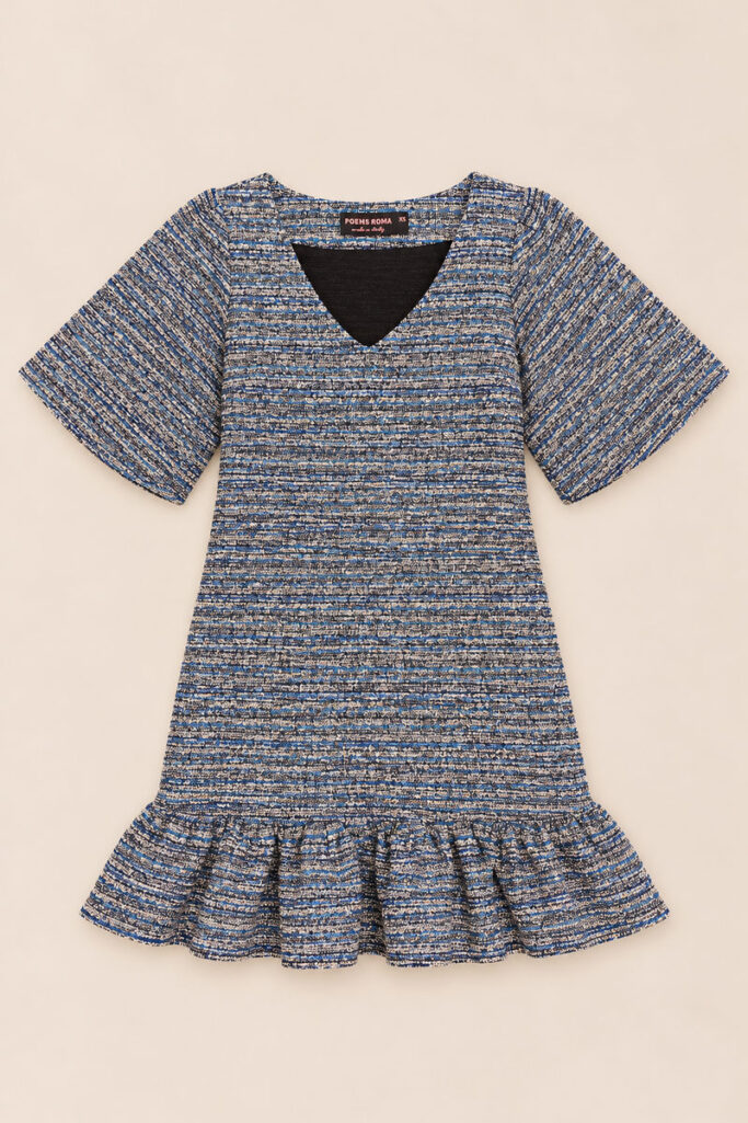 Alternative view of ABITO JACQUARD SCOLLO V ORLO VOLANT AZZURRO