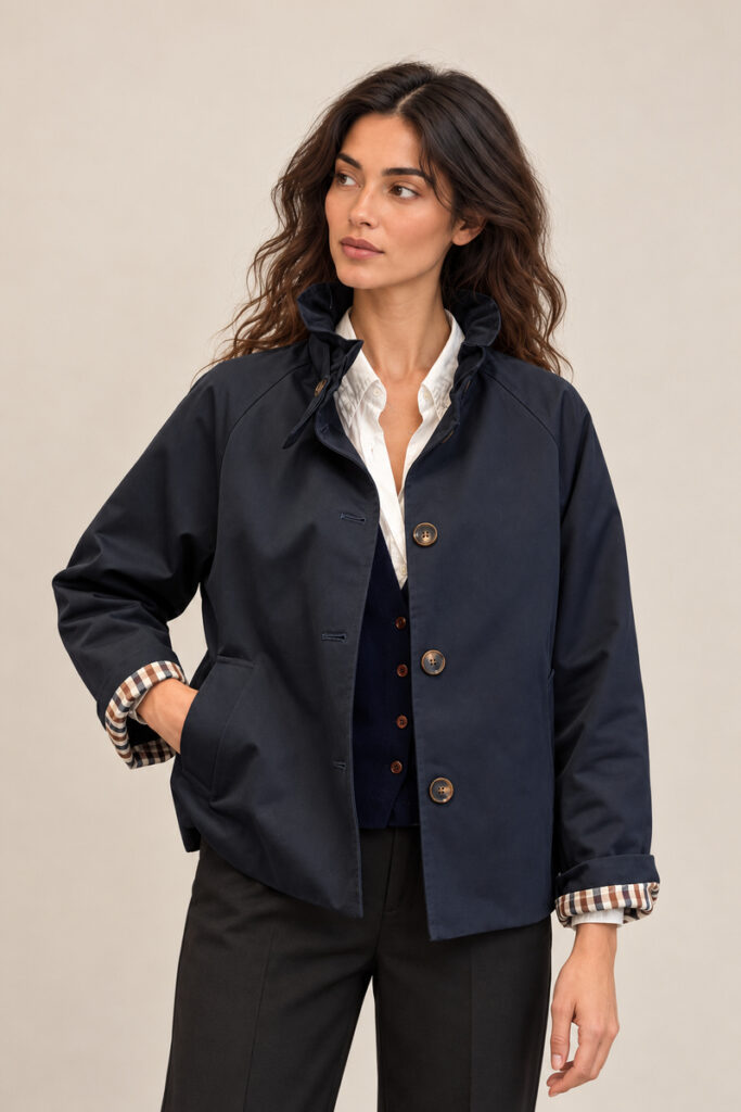 TRENCH CORTO ROUCHES COLLO NAVY