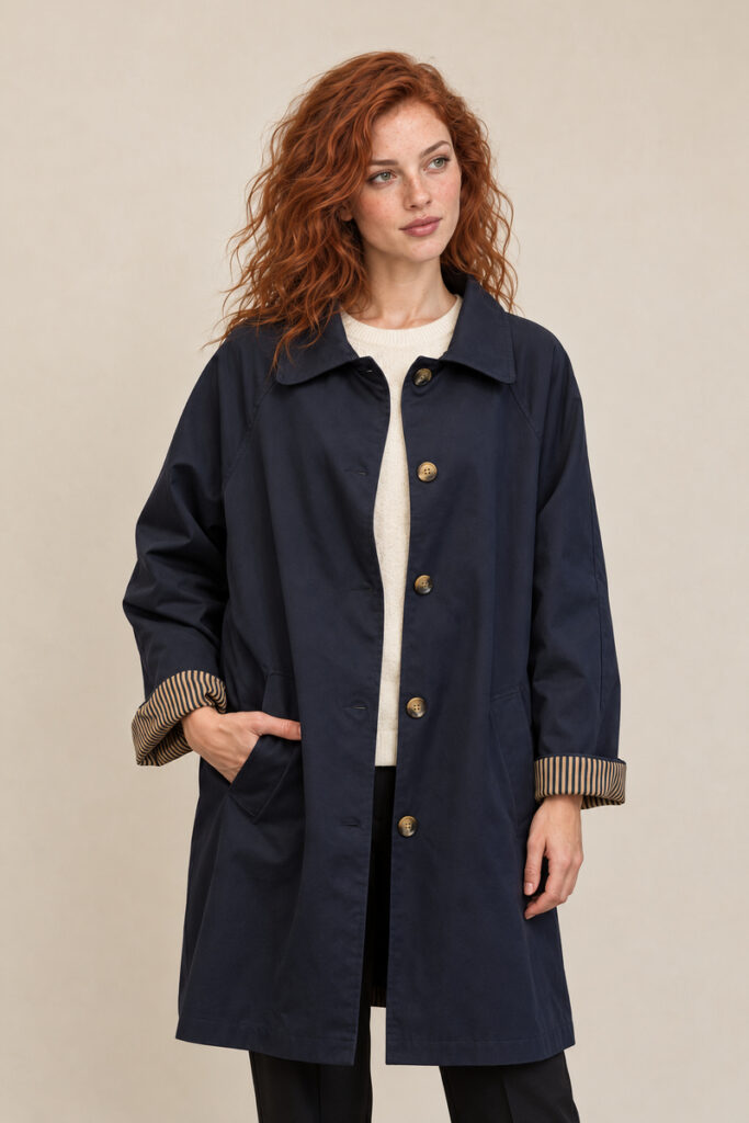 TRENCH FODERA RIGHE NAVY