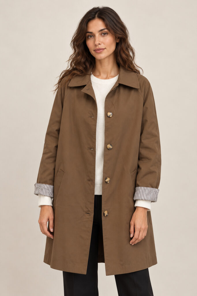 TRENCH FODERA RIGHE MARRONE