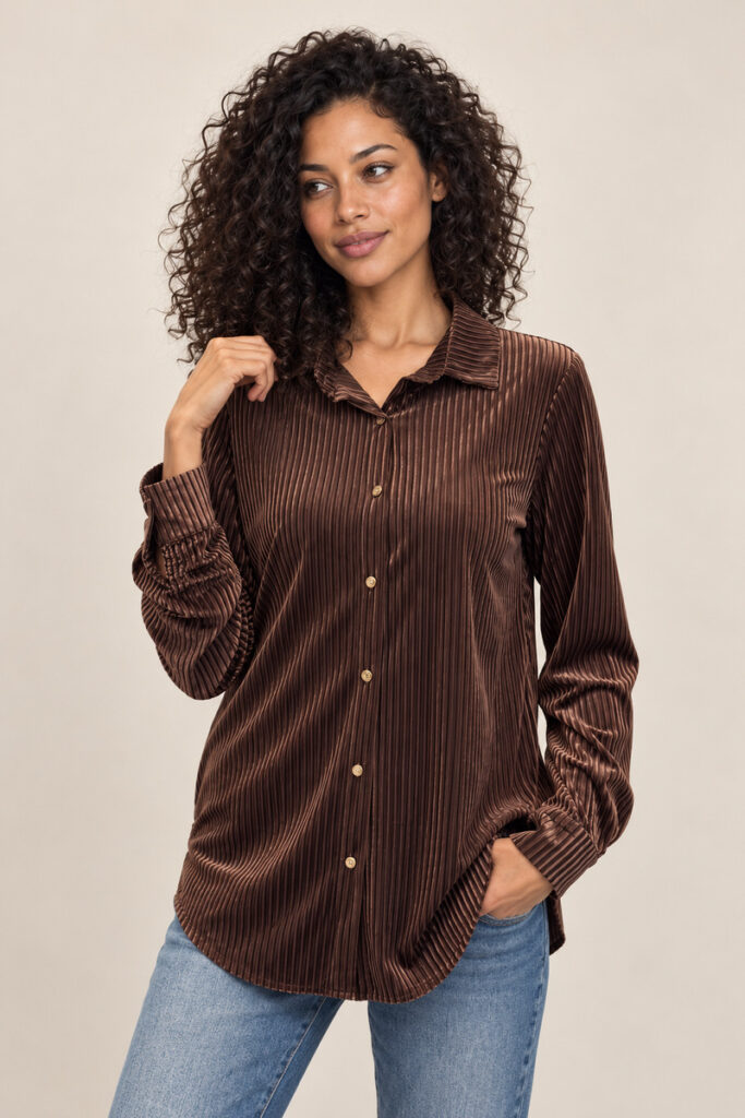 CAMICIA CLASSICA RIGA A CONTRASTO MARRONE