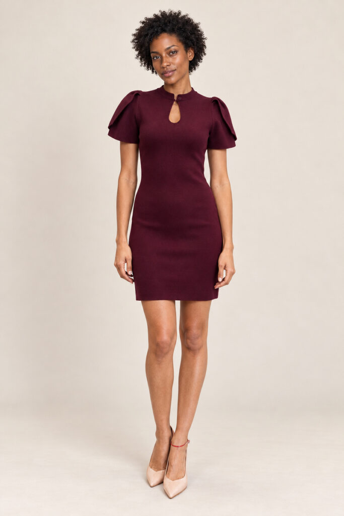 ABITO CORTO SCOLLO GOCCIA BORDEAUX