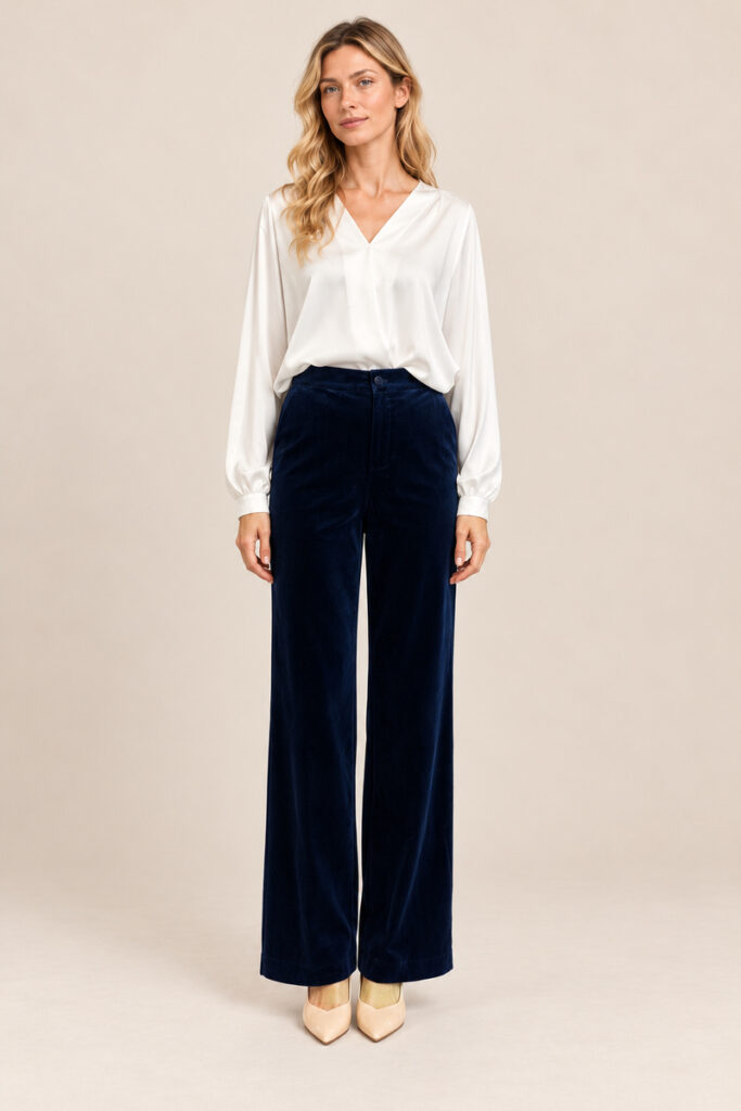 PANTALONE PALAZZO CLASSICO IN VELLUTO NAVY