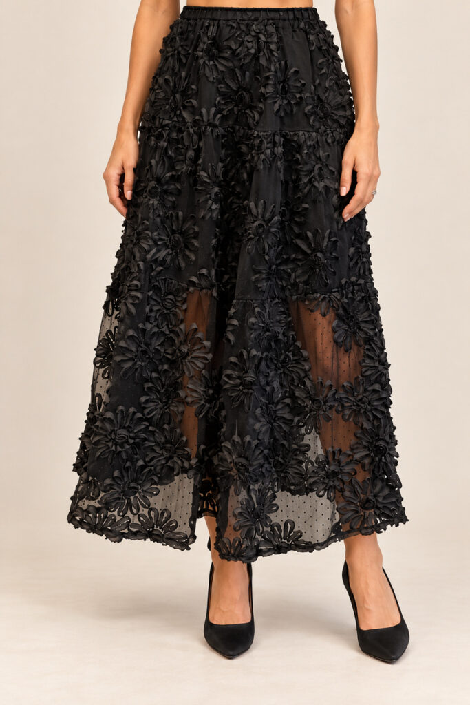 GONNA FIORI RILIEVO MIDI NERO